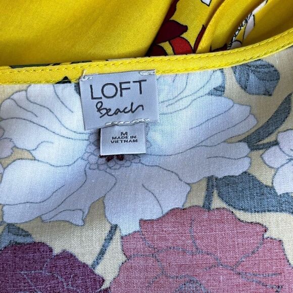 Loft beach yellow floral flutter sleeve maxi wrap dress size M - Picture 12 of 14